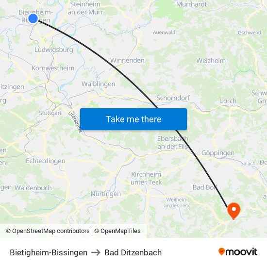 Bietigheim-Bissingen to Bad Ditzenbach map