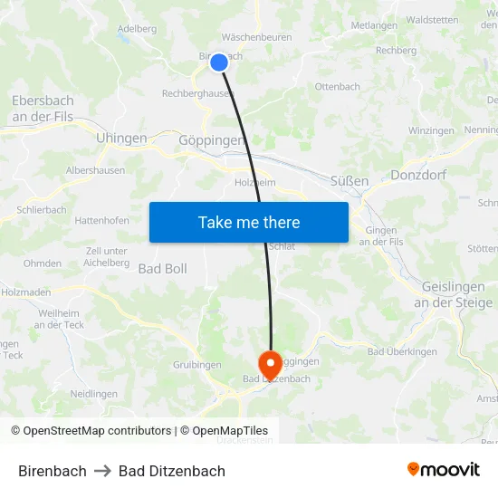 Birenbach to Bad Ditzenbach map