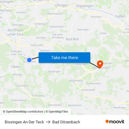 Bissingen An Der Teck to Bad Ditzenbach map