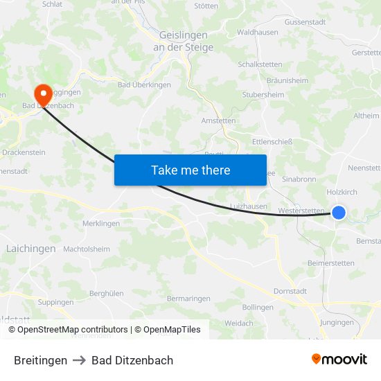 Breitingen to Bad Ditzenbach map