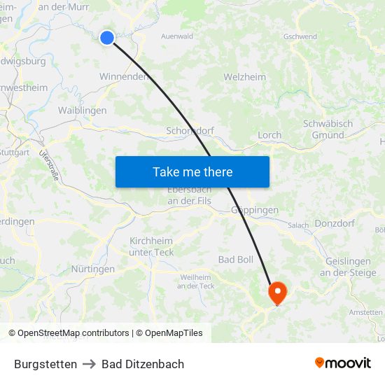 Burgstetten to Bad Ditzenbach map