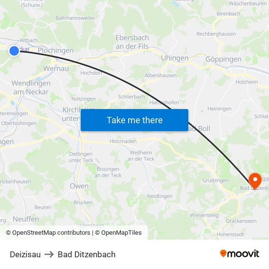 Deizisau to Bad Ditzenbach map