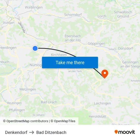 Denkendorf to Bad Ditzenbach map