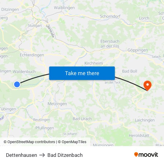 Dettenhausen to Bad Ditzenbach map