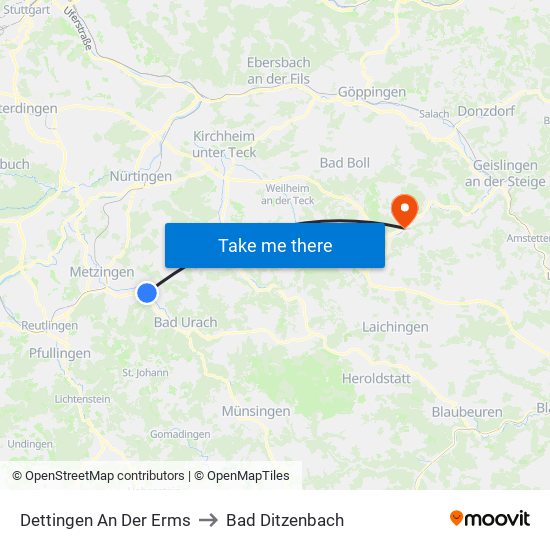 Dettingen An Der Erms to Bad Ditzenbach map