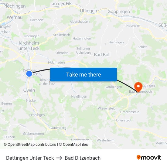 Dettingen Unter Teck to Bad Ditzenbach map