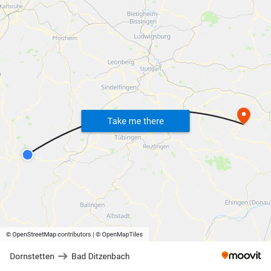 Dornstetten to Bad Ditzenbach map