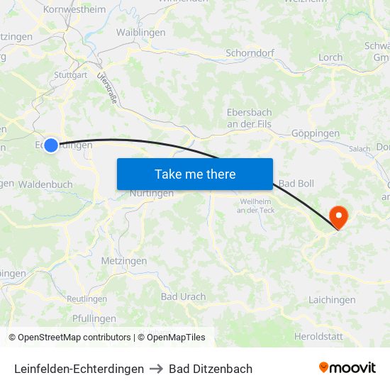 Leinfelden-Echterdingen to Bad Ditzenbach map