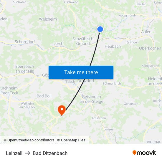 Leinzell to Bad Ditzenbach map