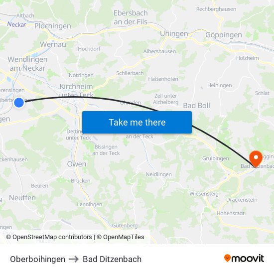 Oberboihingen to Bad Ditzenbach map