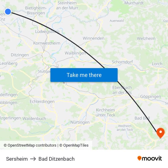 Sersheim to Bad Ditzenbach map