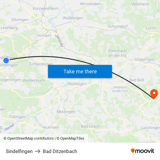 Sindelfingen to Bad Ditzenbach map