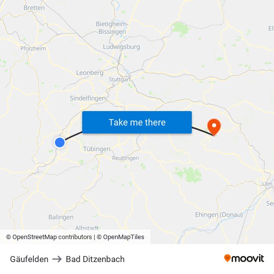 Gäufelden to Bad Ditzenbach map