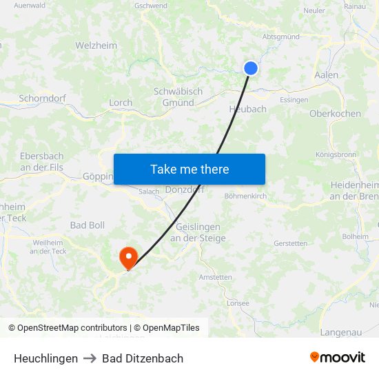 Heuchlingen to Bad Ditzenbach map