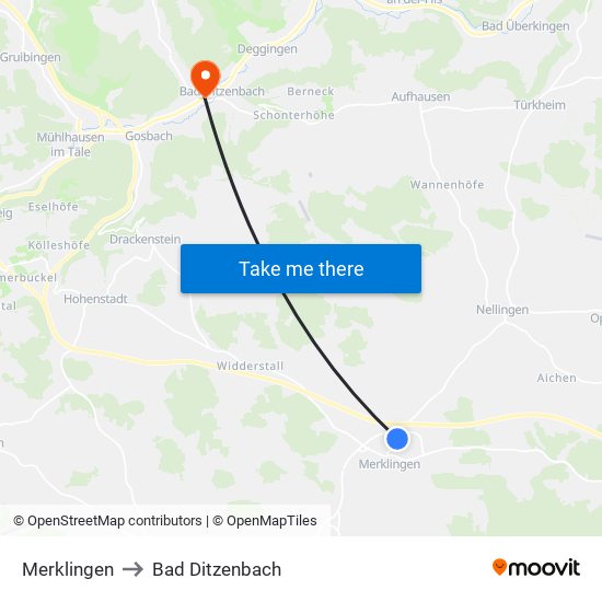 Merklingen to Bad Ditzenbach map