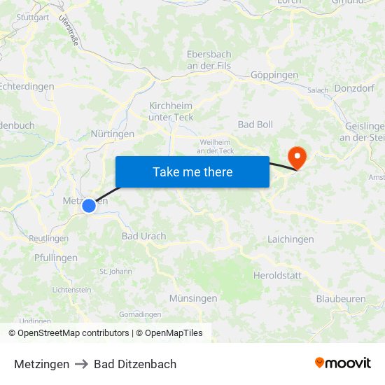 Metzingen to Bad Ditzenbach map