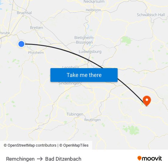 Remchingen to Bad Ditzenbach map