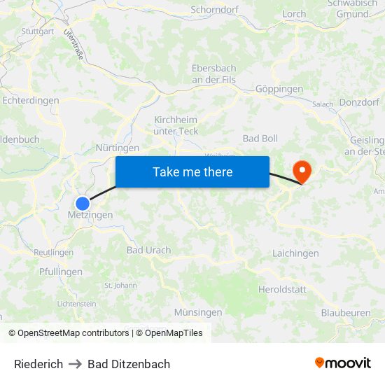 Riederich to Bad Ditzenbach map