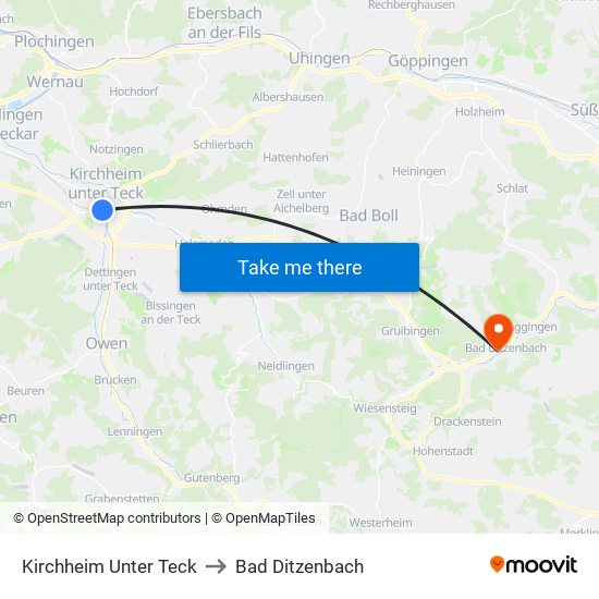 Kirchheim Unter Teck to Bad Ditzenbach map