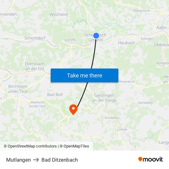 Mutlangen to Bad Ditzenbach map