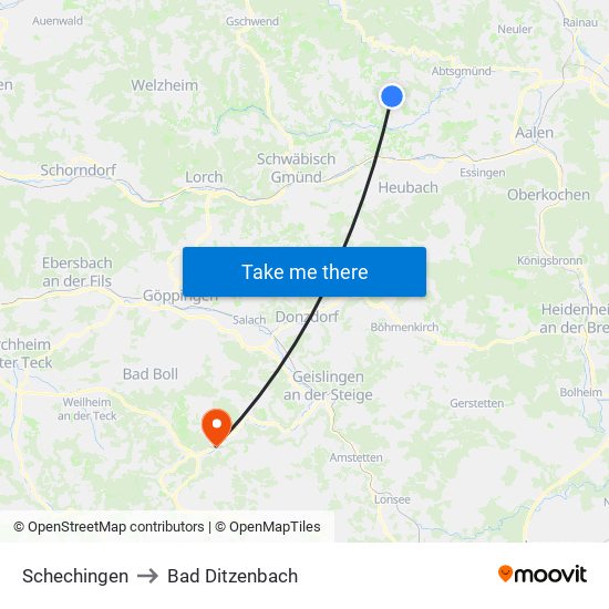 Schechingen to Bad Ditzenbach map