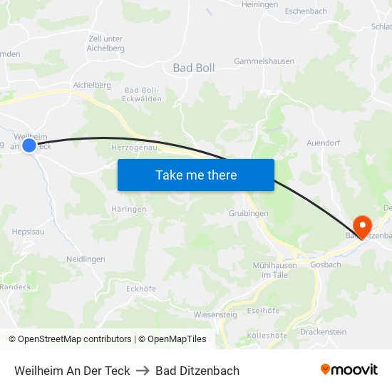 Weilheim An Der Teck to Bad Ditzenbach map