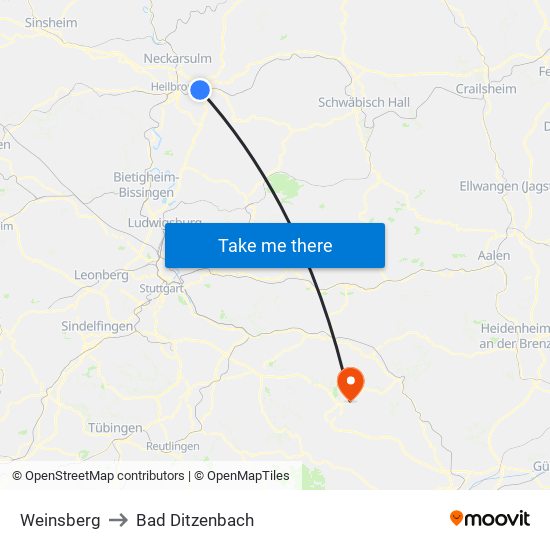 Weinsberg to Bad Ditzenbach map