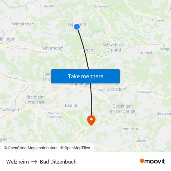 Welzheim to Bad Ditzenbach map
