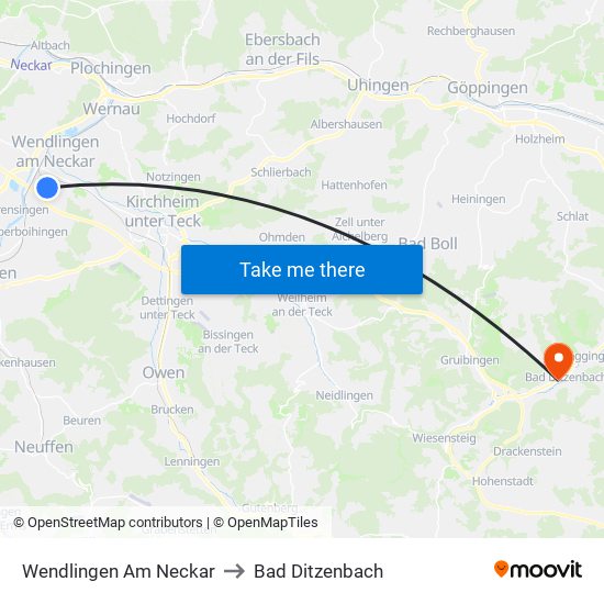 Wendlingen Am Neckar to Bad Ditzenbach map