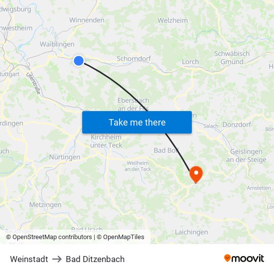 Weinstadt to Bad Ditzenbach map