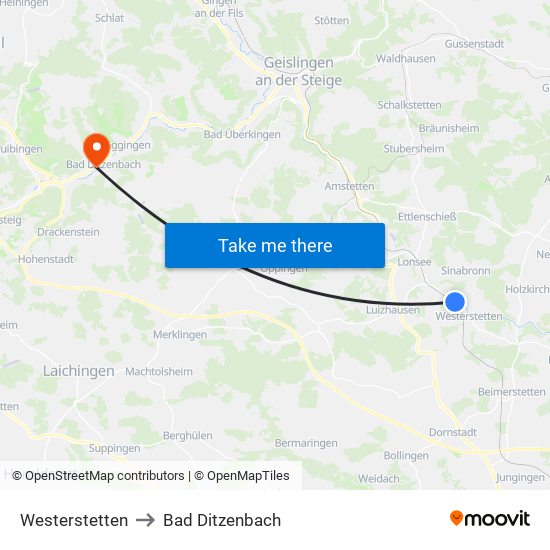 Westerstetten to Bad Ditzenbach map