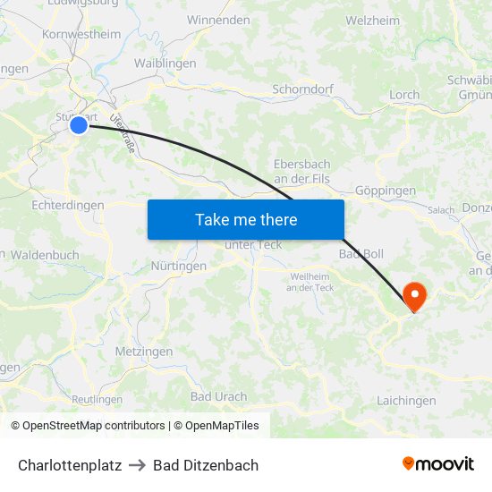 Charlottenplatz to Bad Ditzenbach map
