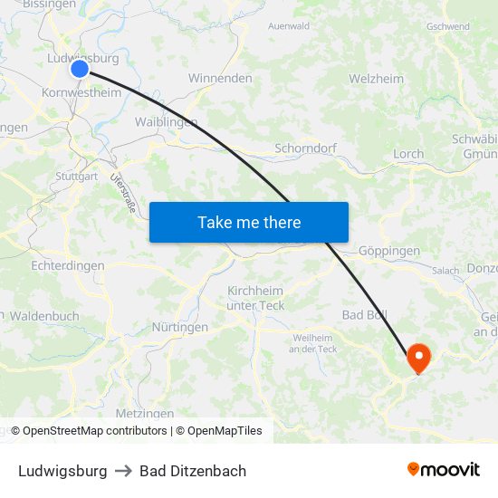 Ludwigsburg to Bad Ditzenbach map