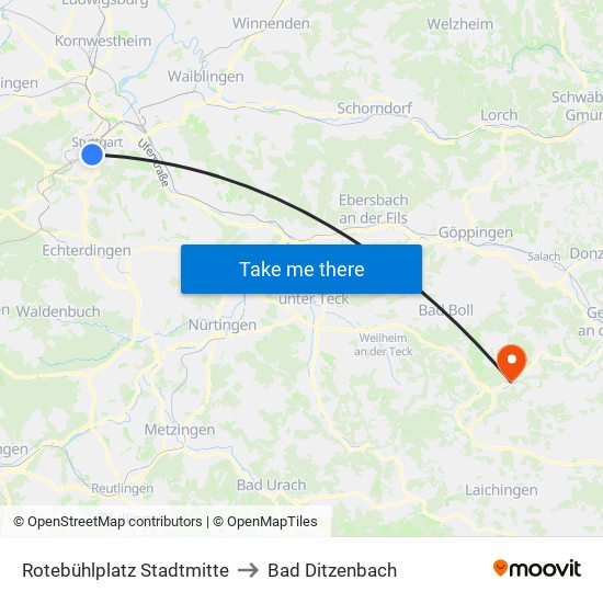 Rotebühlplatz Stadtmitte to Bad Ditzenbach map