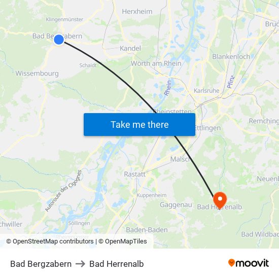 Bad Bergzabern to Bad Herrenalb map