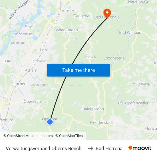 Verwaltungsverband Oberes Renchtal to Bad Herrenalb map