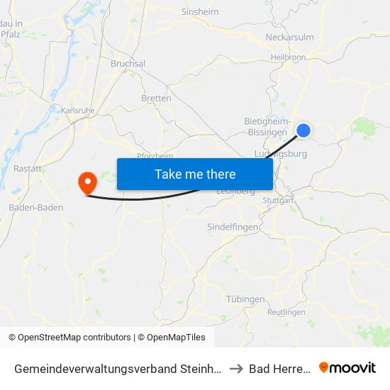 Gemeindeverwaltungsverband Steinheim-Murr to Bad Herrenalb map