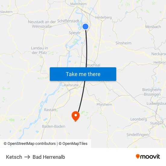 Ketsch to Bad Herrenalb map