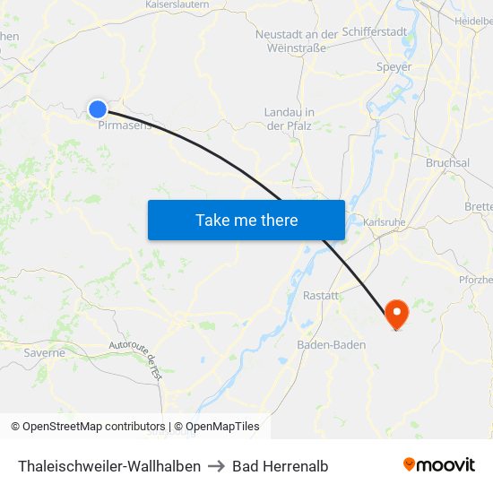 Thaleischweiler-Wallhalben to Bad Herrenalb map