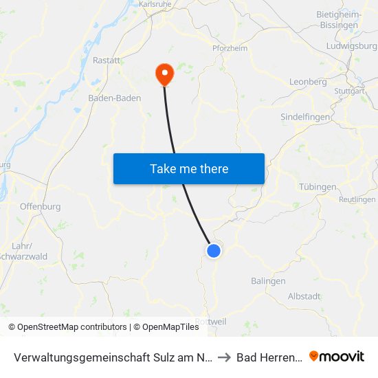 Verwaltungsgemeinschaft Sulz am Neckar to Bad Herrenalb map