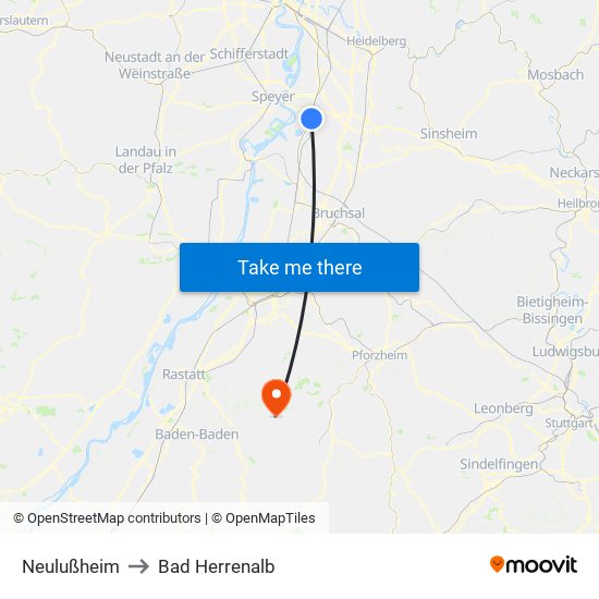 Neulußheim to Bad Herrenalb map