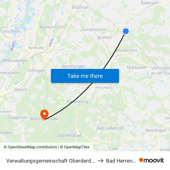Verwaltungsgemeinschaft Oberderdingen to Bad Herrenalb map