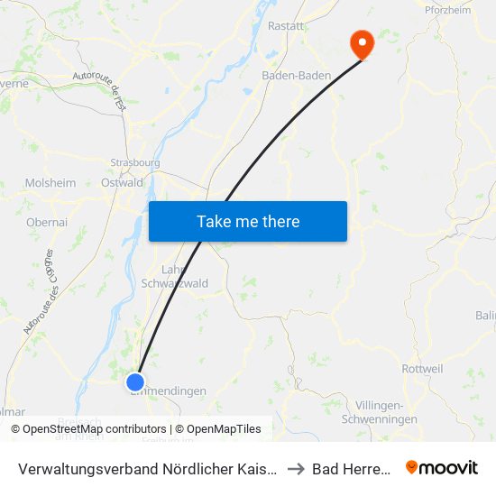 Verwaltungsverband Nördlicher Kaiserstuhl to Bad Herrenalb map