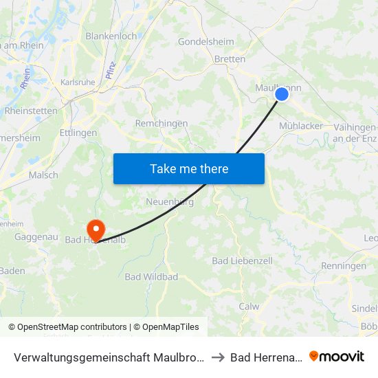 Verwaltungsgemeinschaft Maulbronn to Bad Herrenalb map