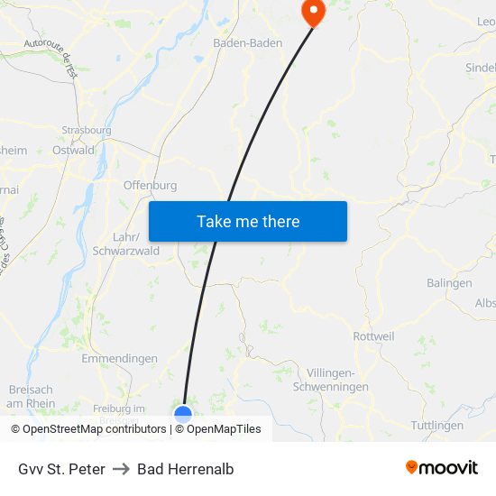 Gvv St. Peter to Bad Herrenalb map