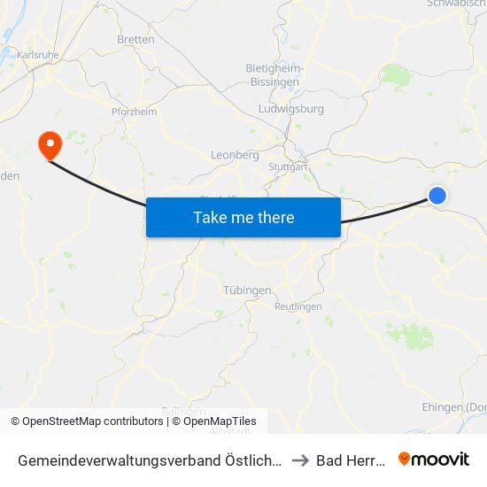 Gemeindeverwaltungsverband Östlicher Schurwald to Bad Herrenalb map