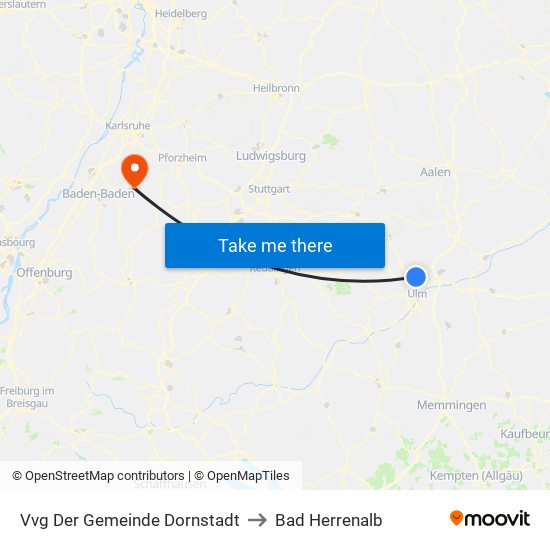 Vvg Der Gemeinde Dornstadt to Bad Herrenalb map