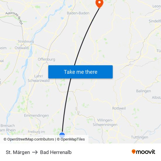 St. Märgen to Bad Herrenalb map