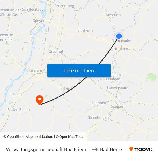 Verwaltungsgemeinschaft Bad Friedrichshall to Bad Herrenalb map