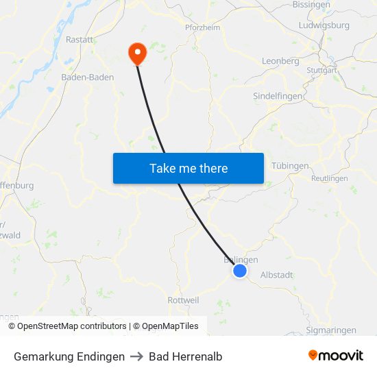 Gemarkung Endingen to Bad Herrenalb map